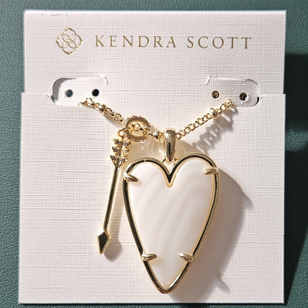 Kendra Scott White Onyx Ansley Heart Pendant Necklace Long Chain 14kt Plated New